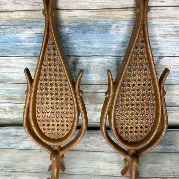 Homco Faux Rattan Wicker Teardrop Wall Sconce Candle Holders #4226 Boho Set - Picture 3 of 6